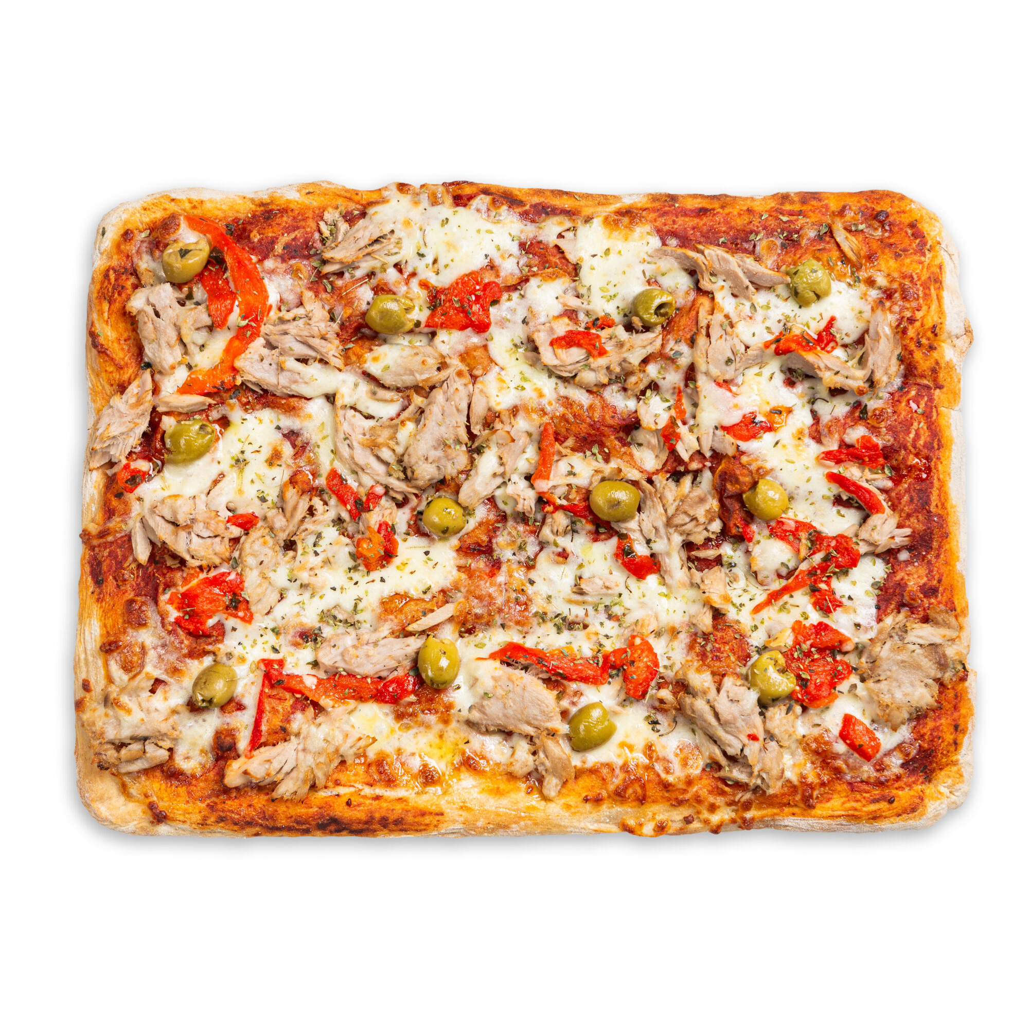 Pizza con Atún, Pimientos y Aceitunas 30x18